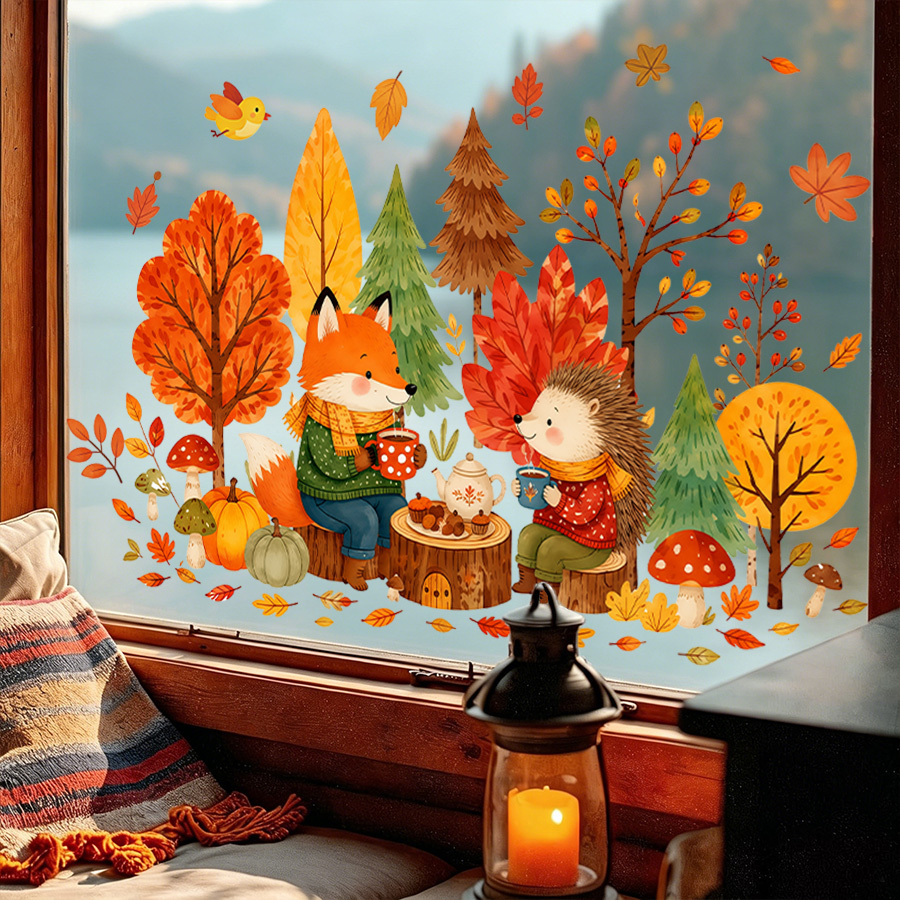 1pc autumn window decal, cute  - Nettle Leaf Tea recension och pris