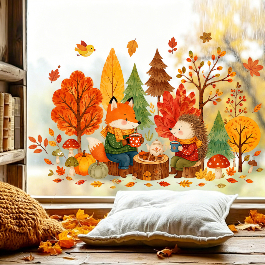 1pc autumn window decal, cute  - Nettle Leaf Tea recension och pris